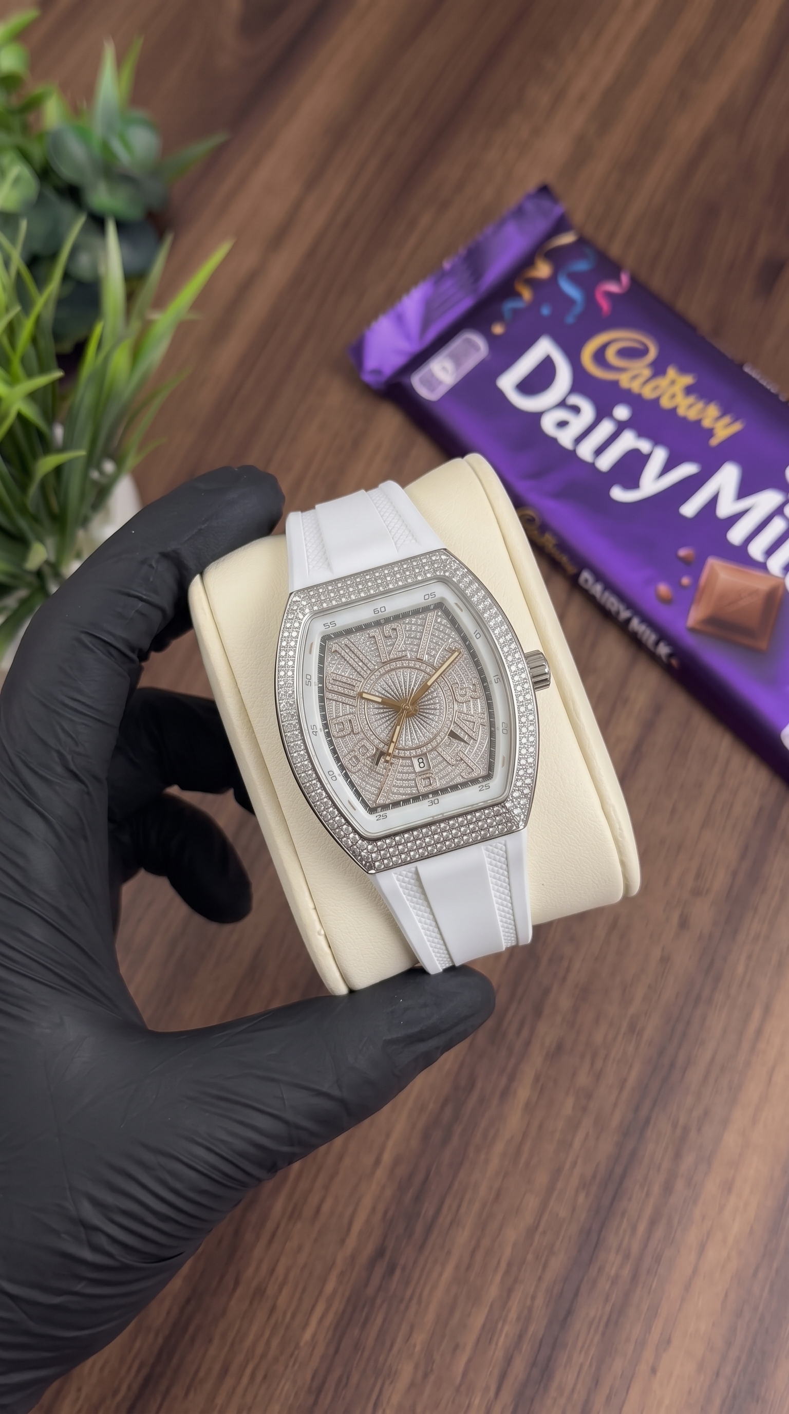 Luxury FM Diamond Watch White Strap available online in Pakistan at FB Collections